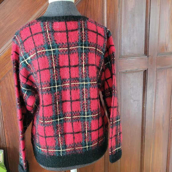 Vintage Robert Scott Ltd Plaid Mohair Blend Cardigan Sweater M - Picture 3 of 3